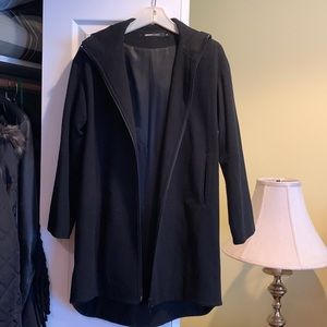Mid length wool black coat